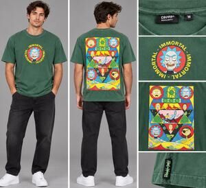 CROPP Rick and Morty T Shirt Mens M Green Immortal Graphic Tee Double Sided